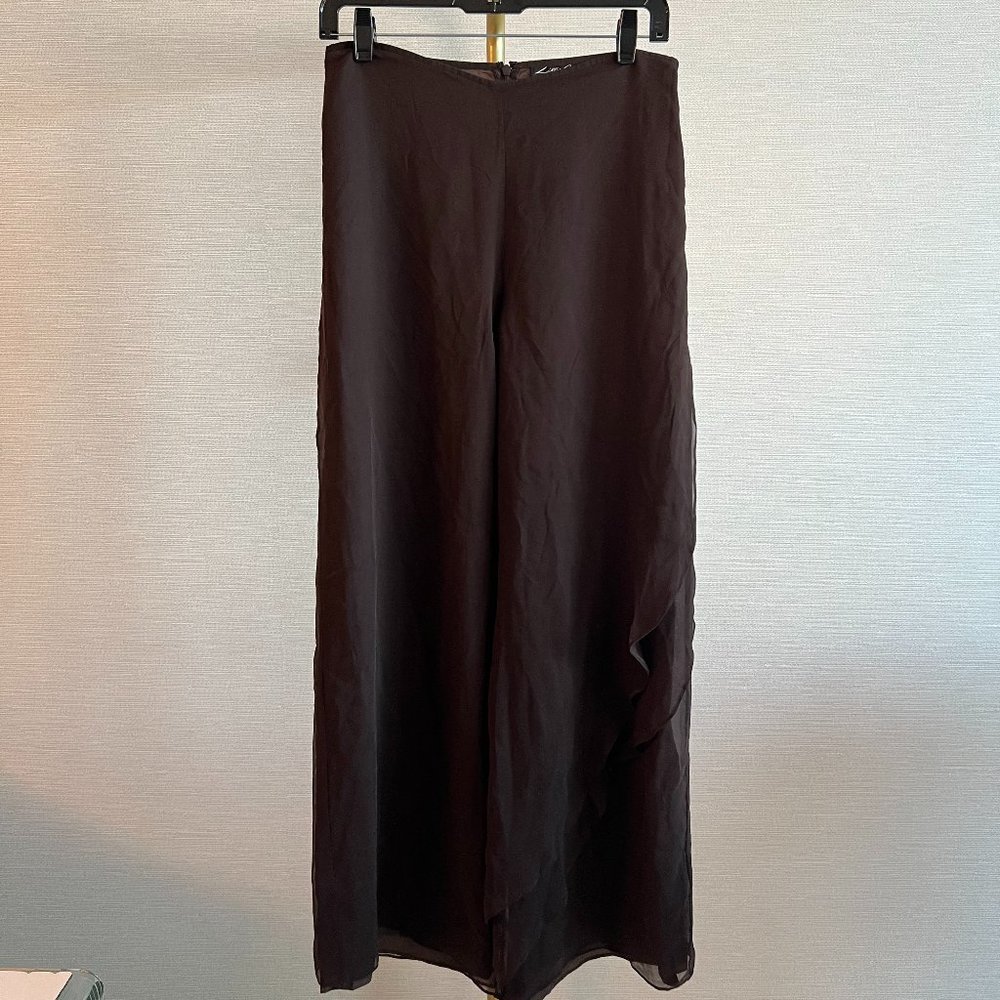 Lillie Rubin Black Silk High Rise Lined Wide Leg Zip Pants Layered Leg Size 4